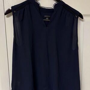 Ann Taylor Midnight Blue Lace Trim Blouse